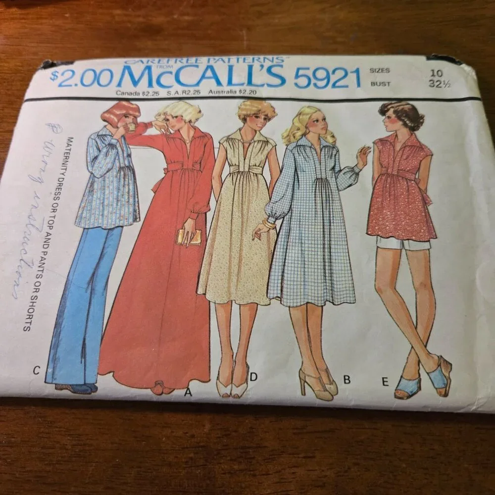 Maternity sewing patterns vintage 60s/70s dress, pants, tops unverified